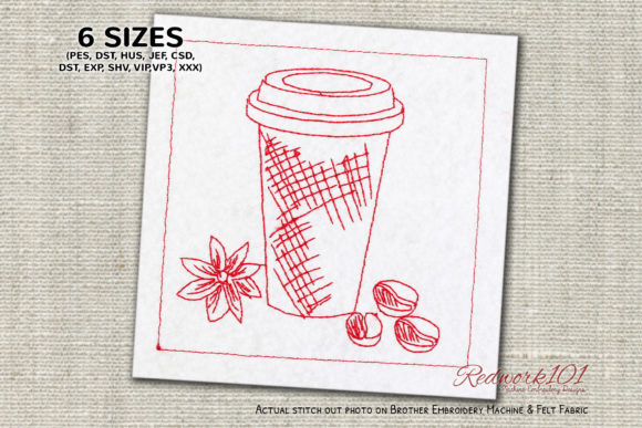 Coffee Cup with Beans: A Festive Redwork Review